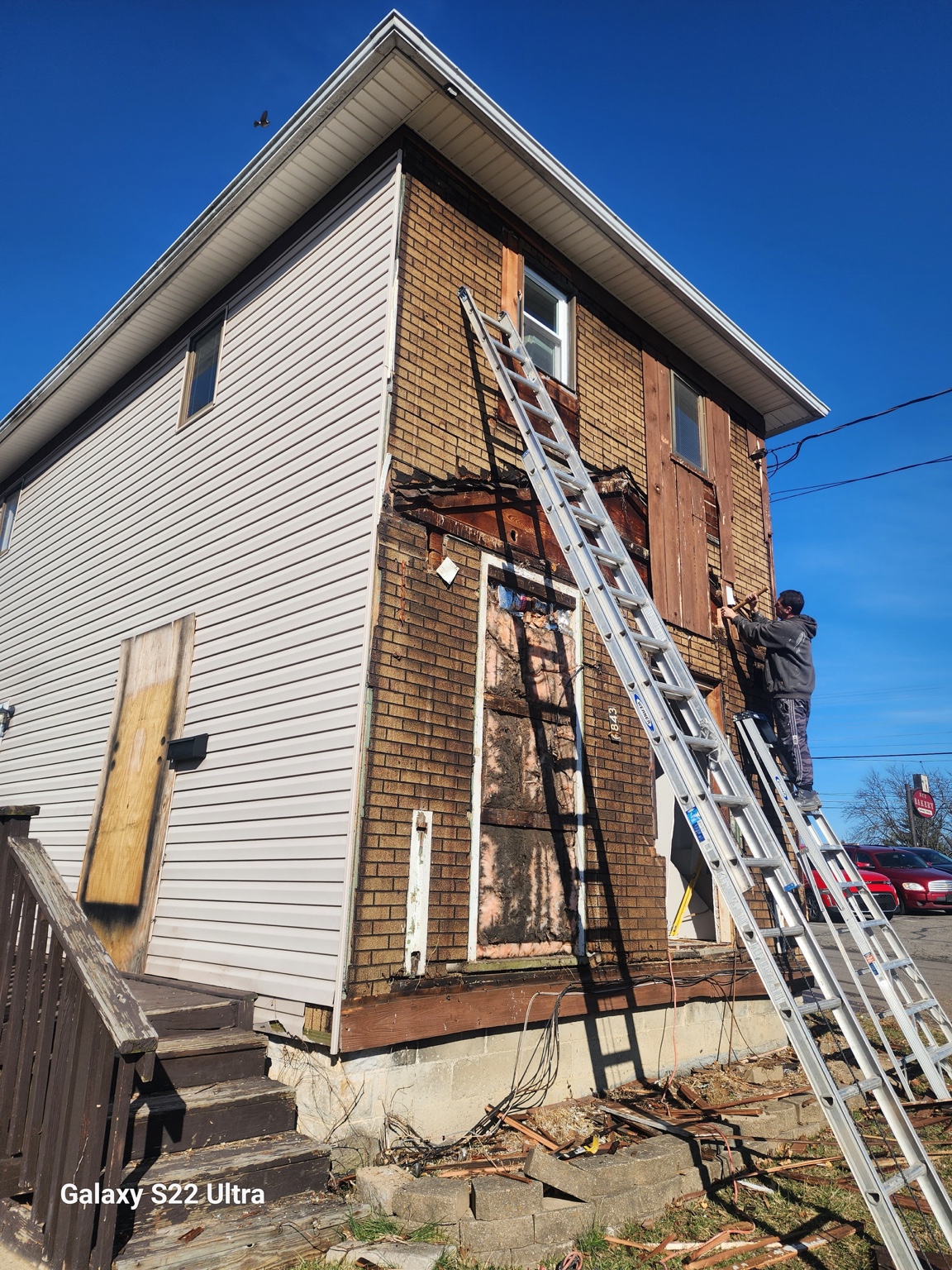 Exterior project before completion, during removal and reconstruction